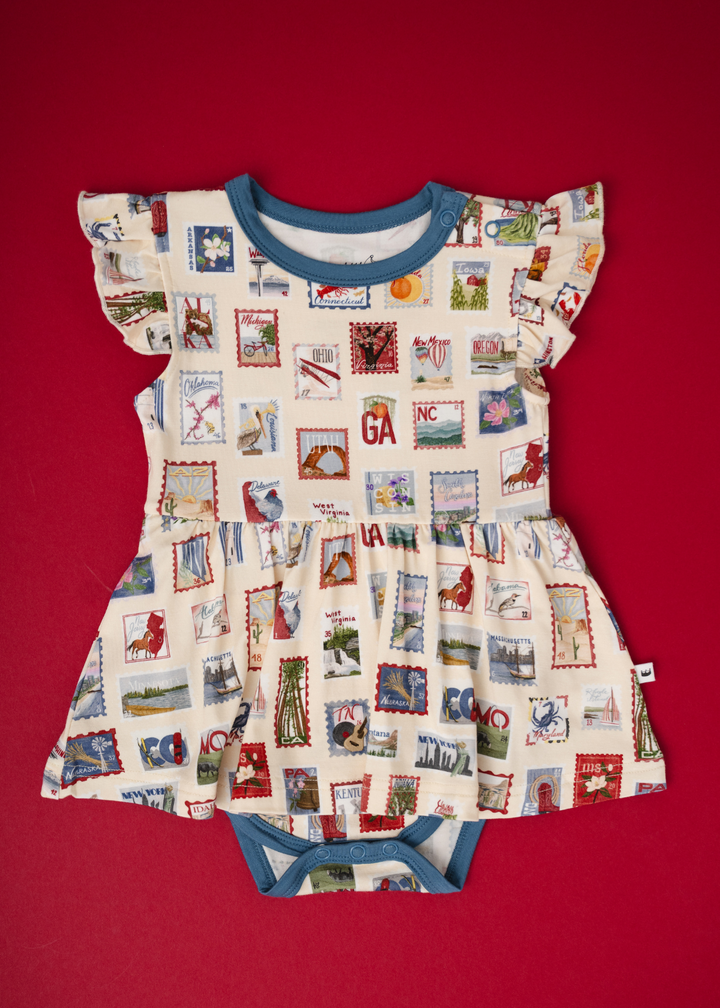 Postage Stamps Bamboo Baby Flutter Dress