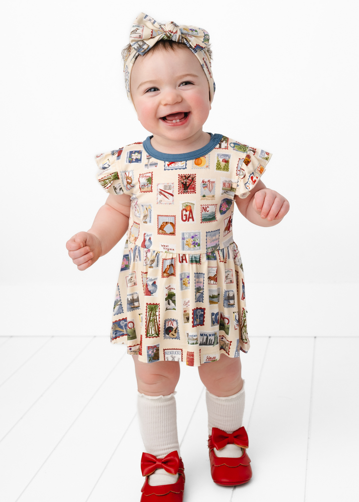 Postage Stamps Bamboo Baby Flutter Dress