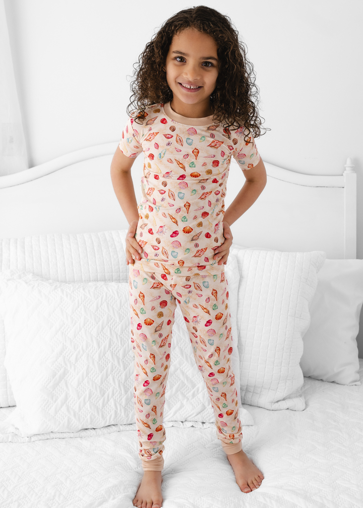 sea shells pajama set modeled by little girl