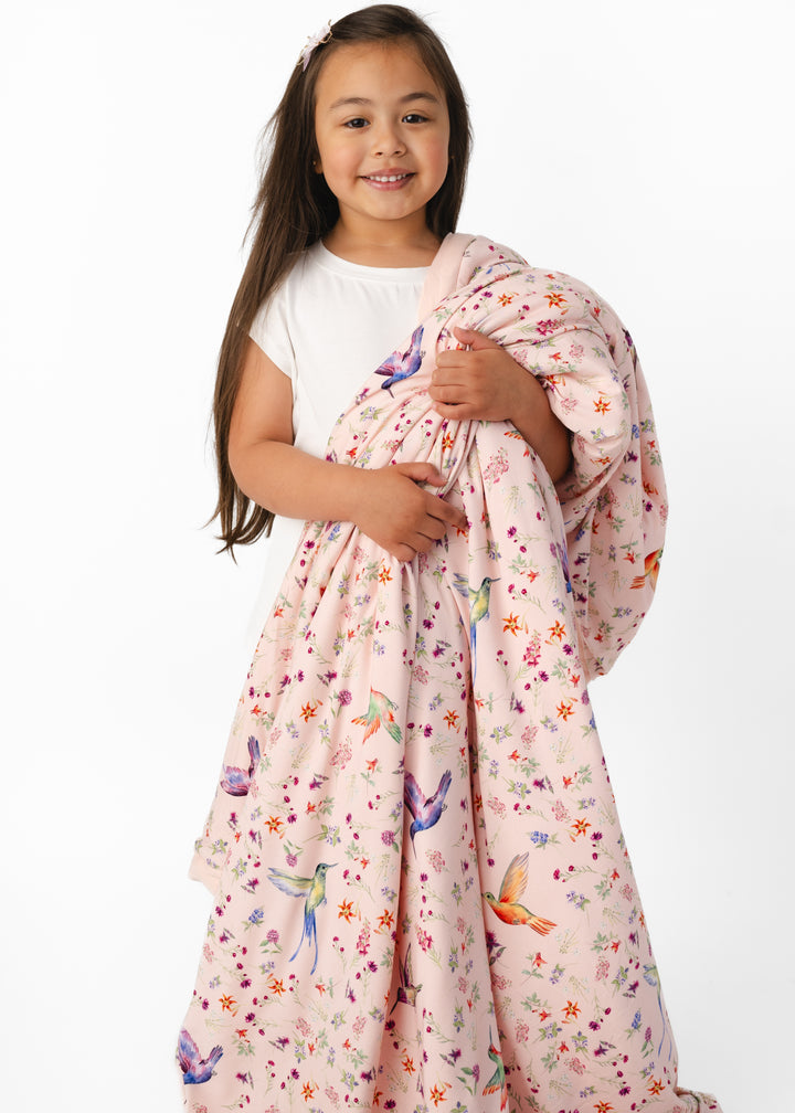 Hummingbirds Large Quilted Bamboo Blanket
