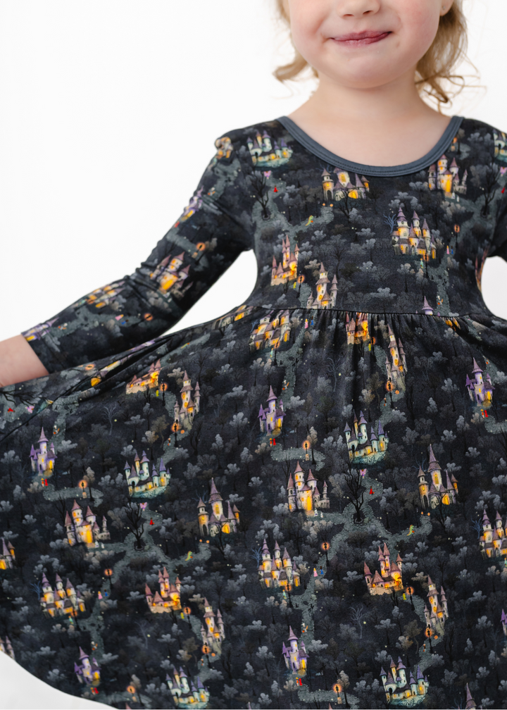 Creepy Castles Long Sleeve Twirl Dress