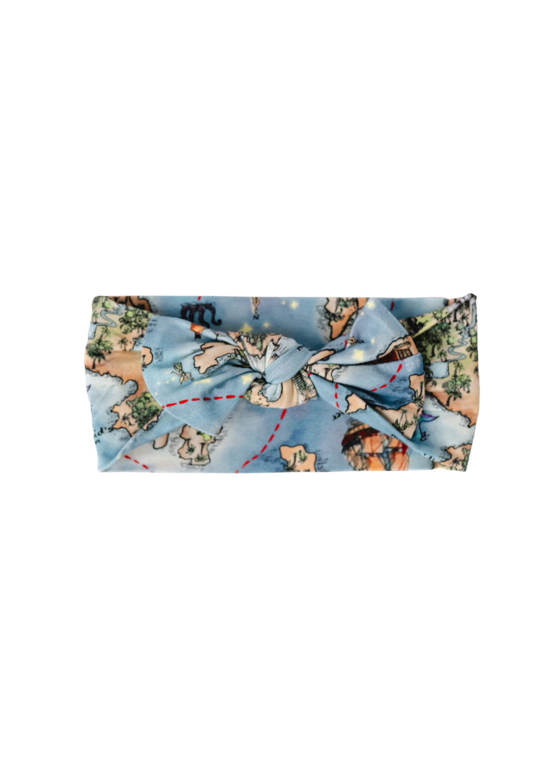 Neverland bamboo hair bow. Peter Pan Map headband.