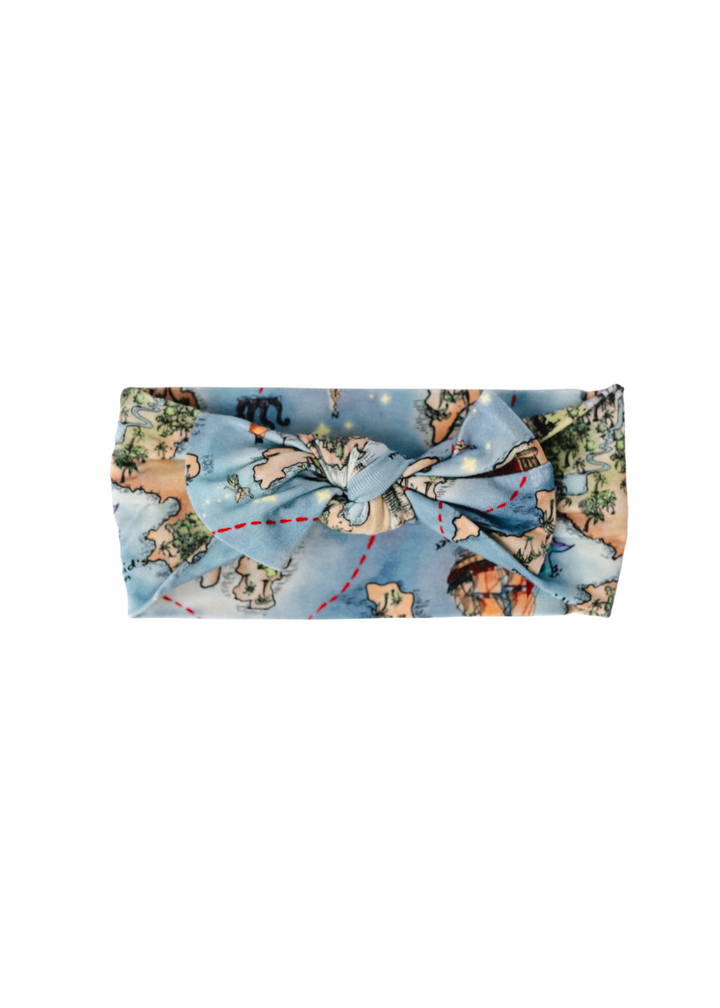 Neverland bamboo hair bow. Peter Pan Map headband.