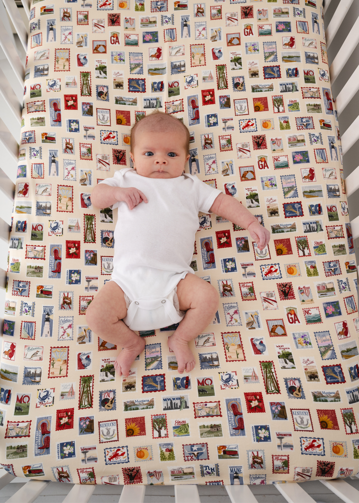 Postage Stamps Bamboo Crib Sheet