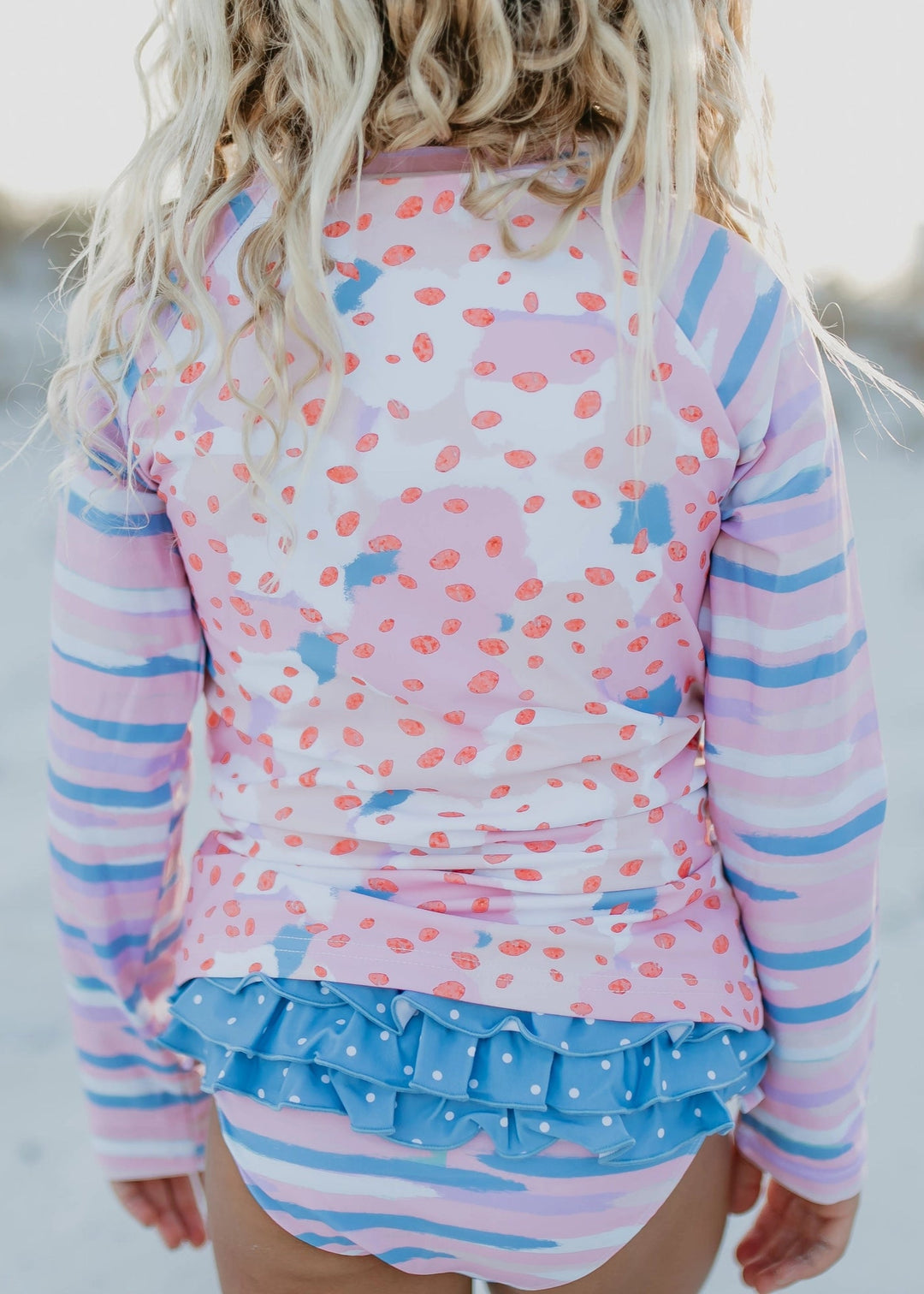 Kids Pink & Blue Abstract Long Sleeve Rash Guard Swimsuit