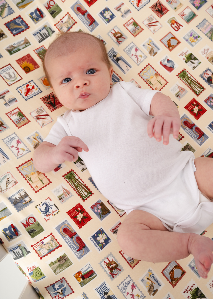 Postage Stamps Bamboo Crib Sheet
