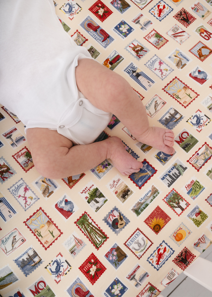 Postage Stamps Bamboo Crib Sheet