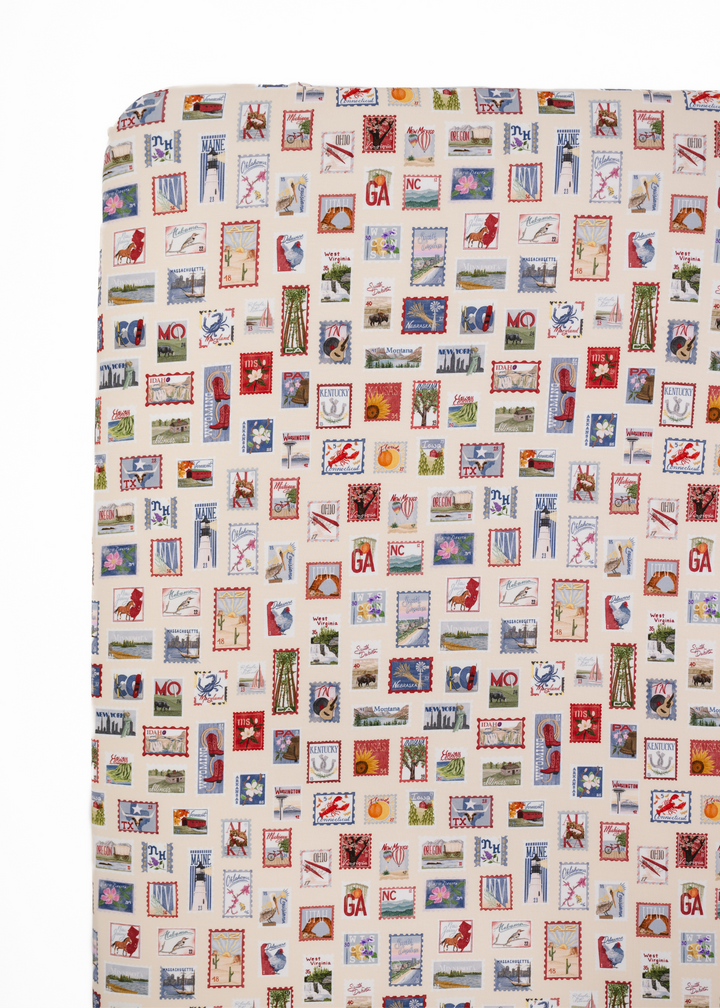 Postage Stamps Bamboo Crib Sheet