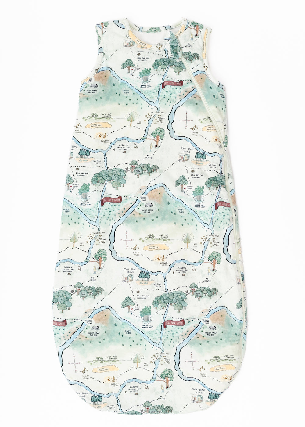 Hundred Acre Woods sleep sack layflat. Winnie the Pooh map themed sleep sack layflat.