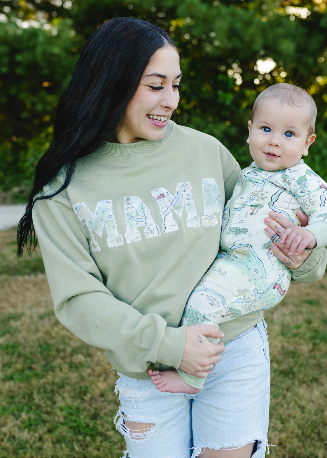 Hundred Acre Woods MAMA sweatshirt with matching baby sleeper. Winnie the Pooh map themed mama sweatshirt with matching baby sleeper.