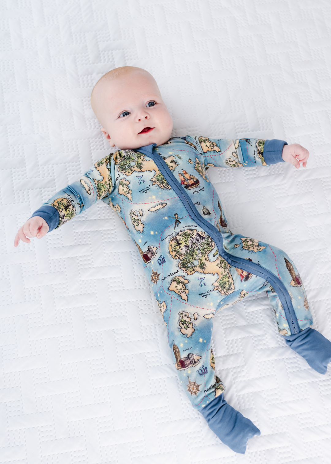 Neverland bamboo sleeper. Peter Pan Map bamboo zippered sleeper.