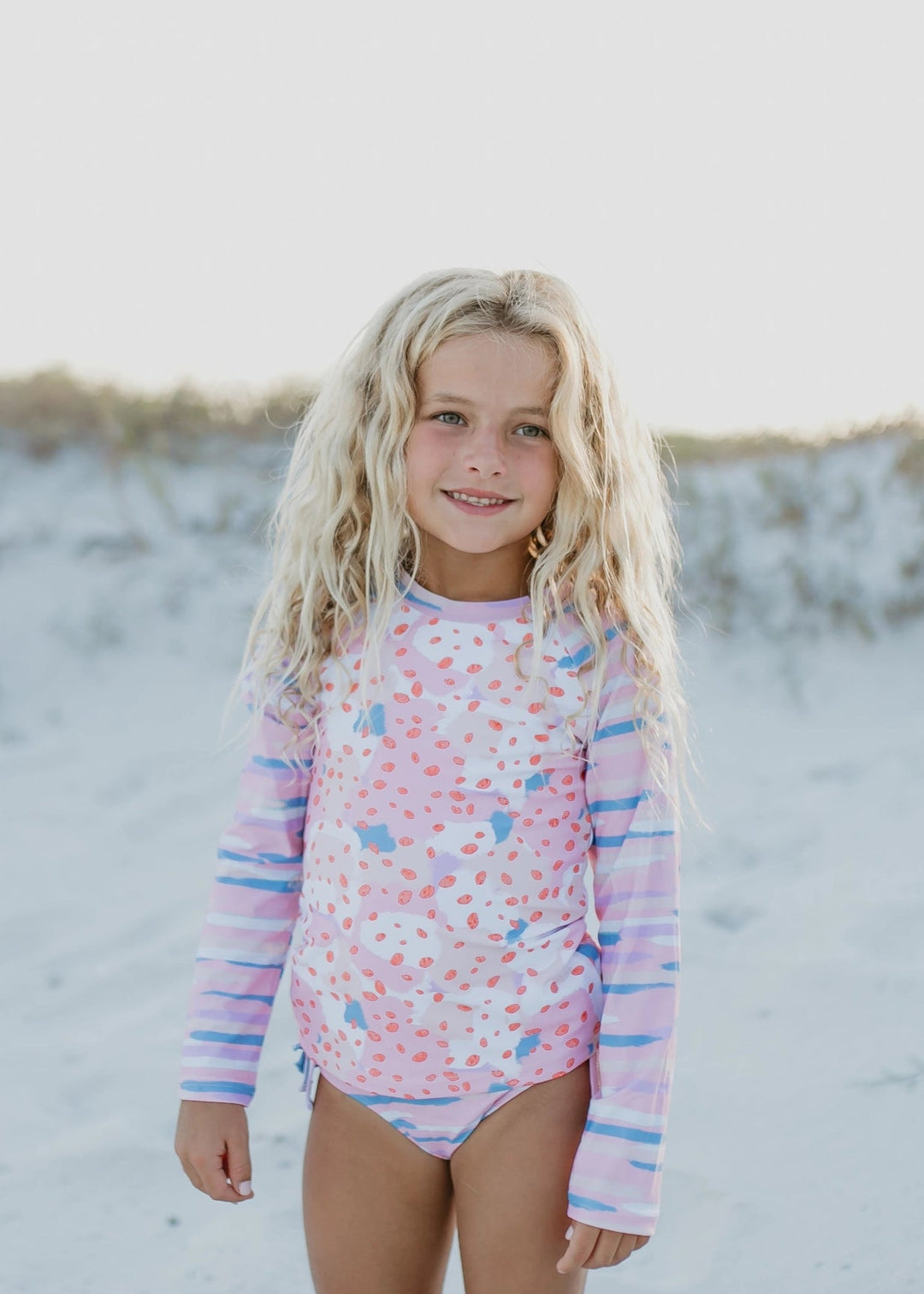 Kids Pink & Blue Abstract Long Sleeve Rash Guard Swimsuit