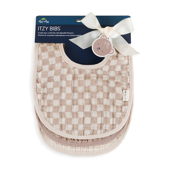 Bibs 3 Pack - Taupe Checkerboard - Itzy Ritzy