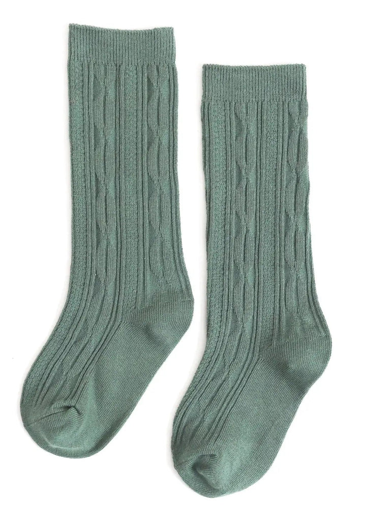 Spruce Cable Knit Knee High Socks