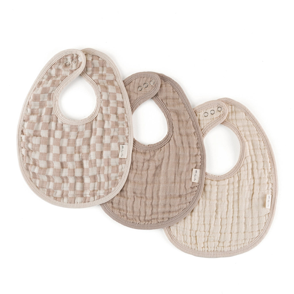 Bibs 3 Pack - Taupe Checkerboard - Itzy Ritzy