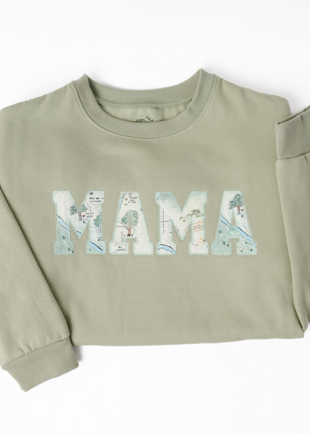 Hundred Acre Woods MAMA sweatshirt layflat. Winnie the Pooh map themed mama sweatshirt layflat.
