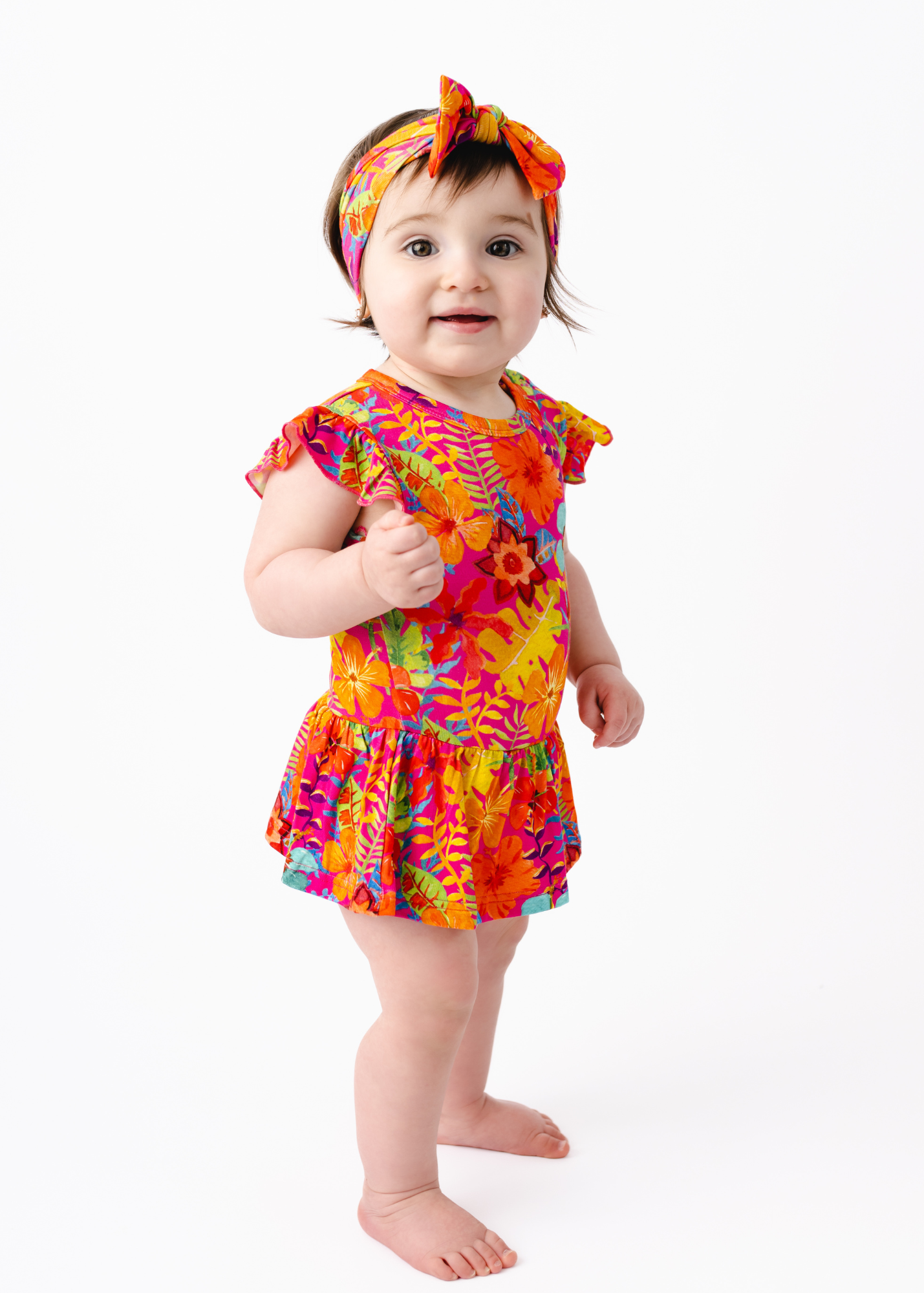 Tropical Flowers Baby Flutter Dress
