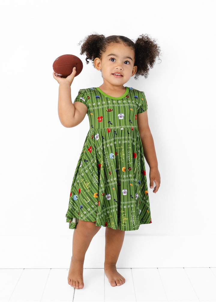 Football Field Bamboo Girls Twirl Dress