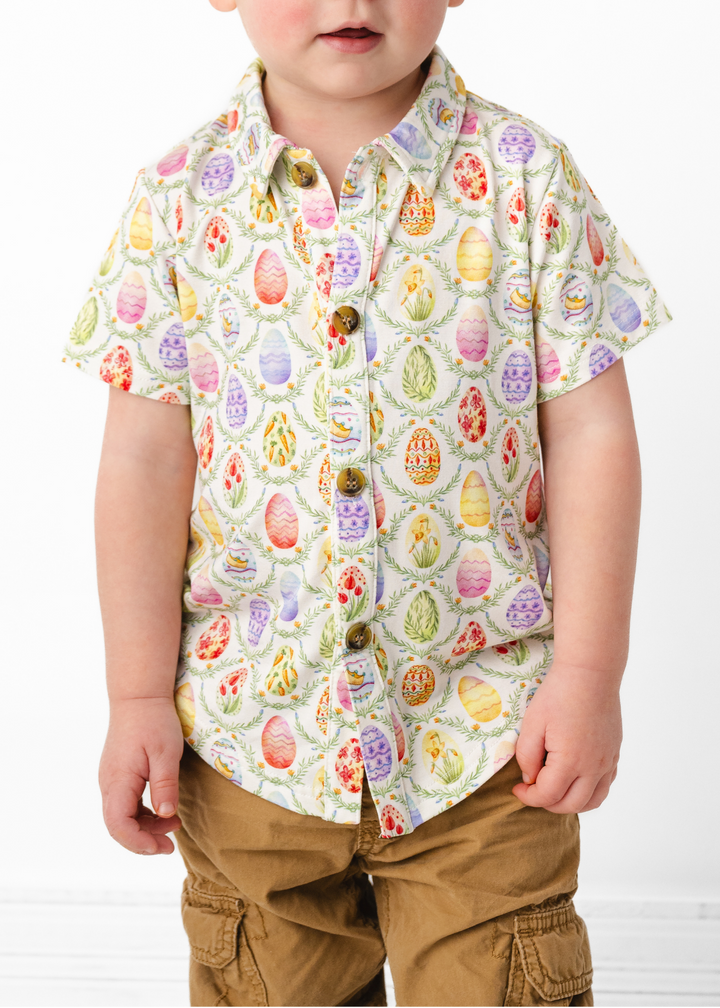 Easter Eggs Bamboo Button Down Short Sleeve Shirt