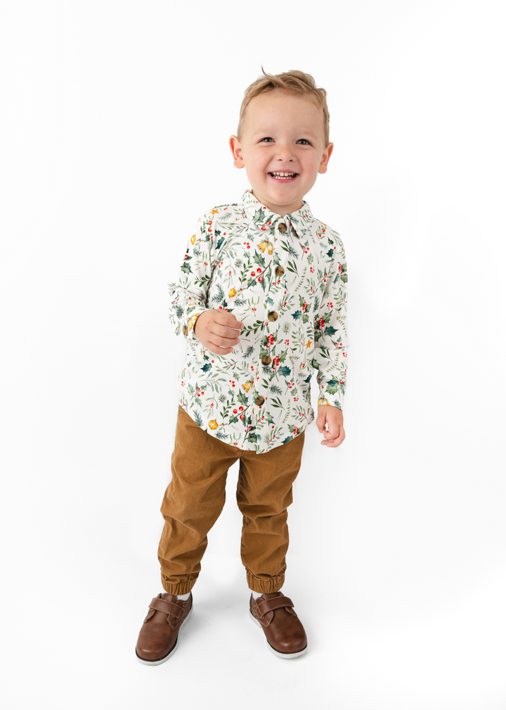 Holly Jolly Christmas Bamboo Button Down Long Sleeve Shirt