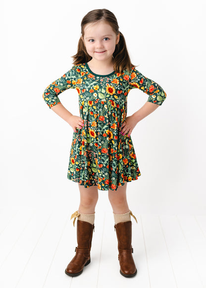 Flower Field Long Sleeve Twirl Dress