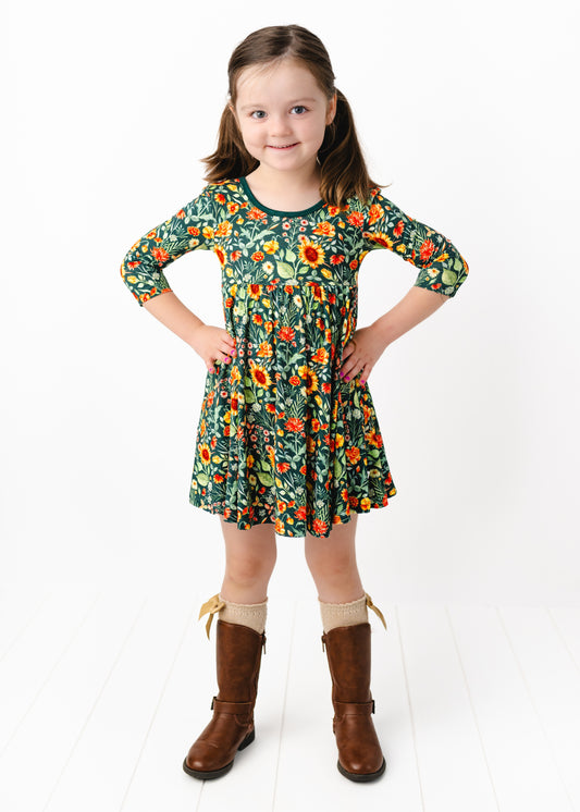 Flower Field Long Sleeve Twirl Dress