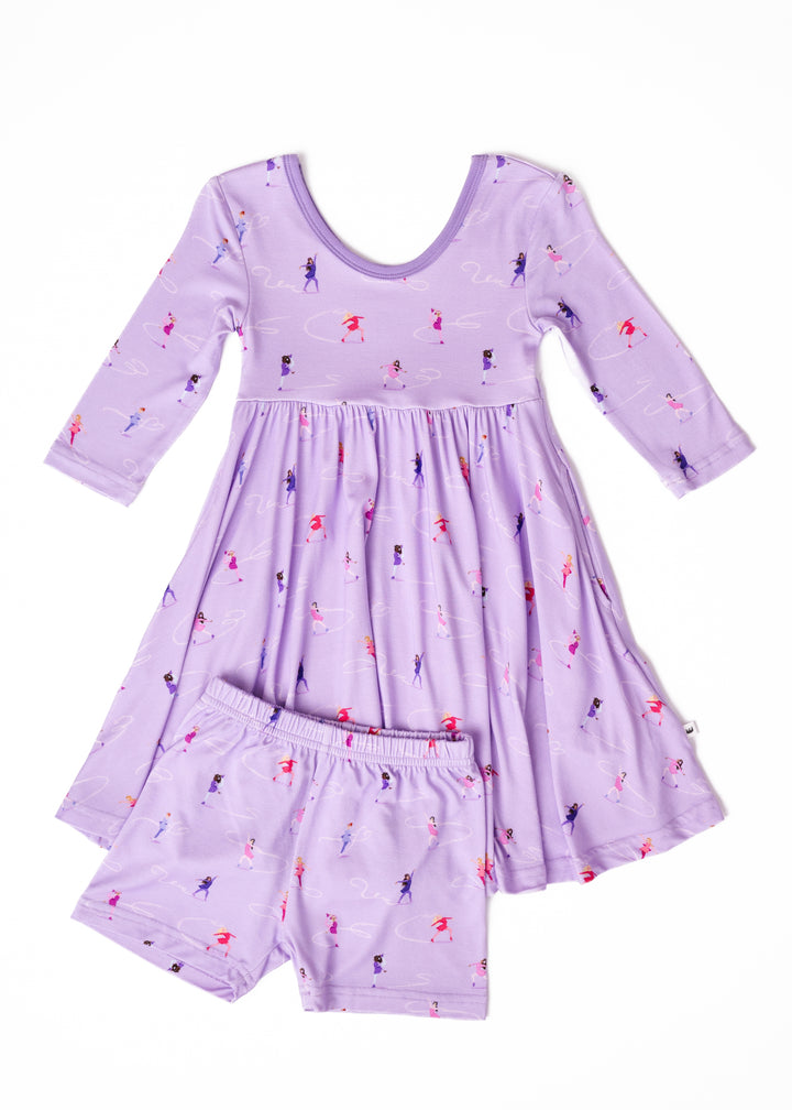 Ice Skating Long Sleeve Twirl Dress