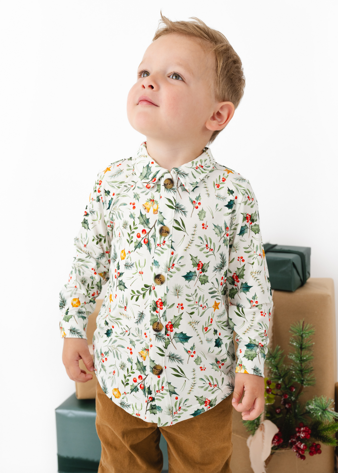 Holly Jolly Christmas Bamboo Button Down Long Sleeve Shirt