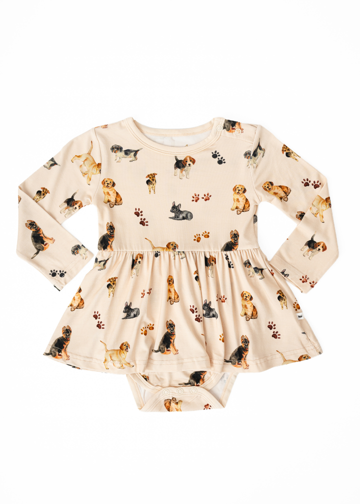 Puppies and Paw Prints Bamboo Baby Dress