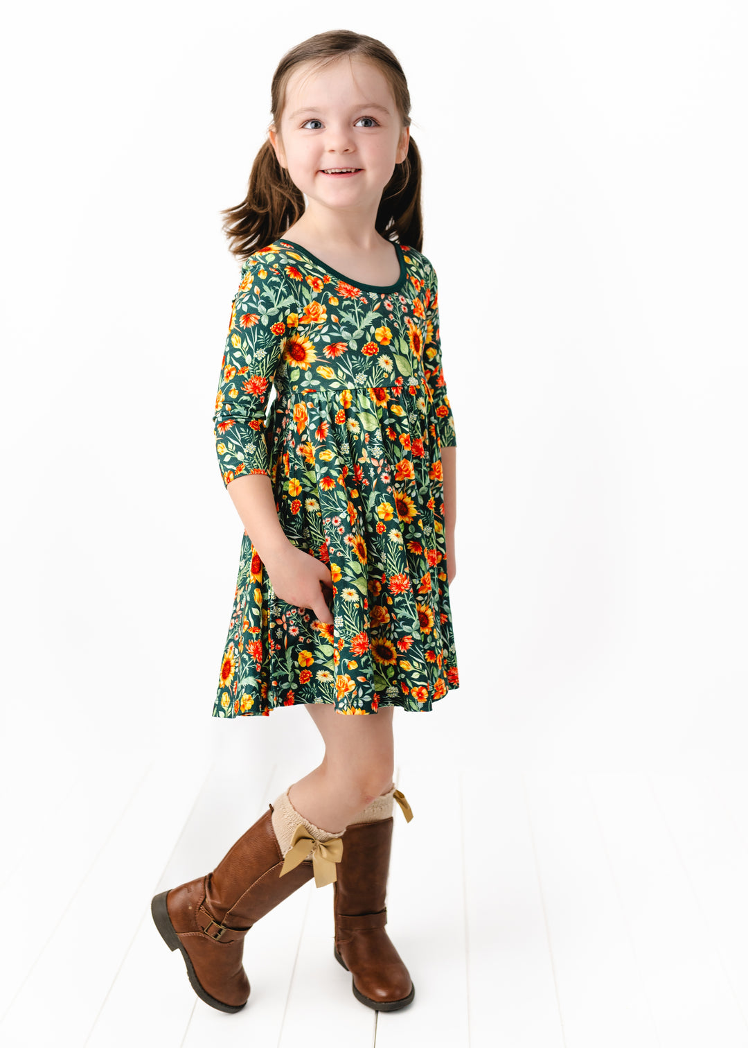 Flower Field Long Sleeve Twirl Dress