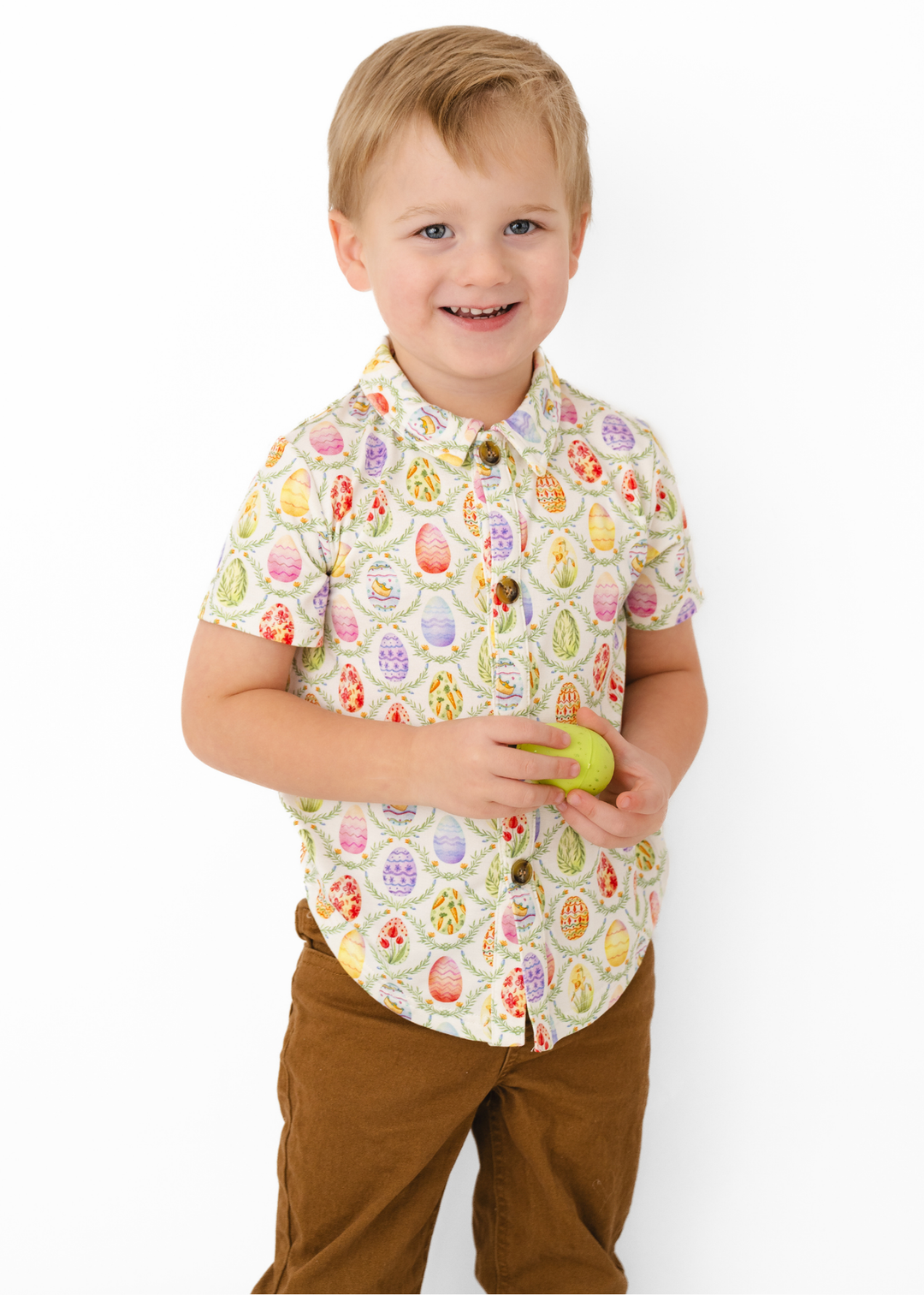 Easter Eggs Bamboo Button Down Short Sleeve Shirt