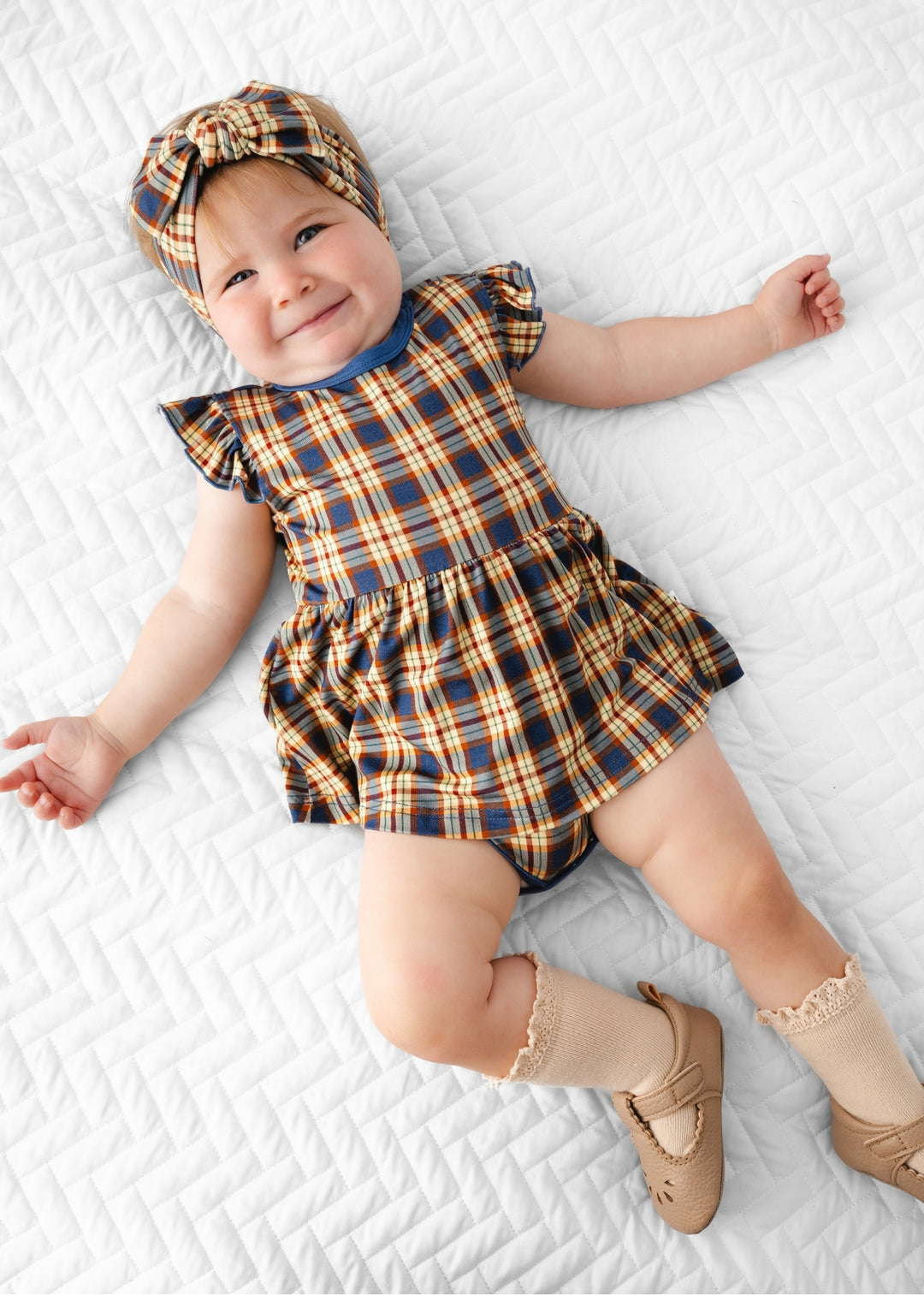 Blue Fall Plaid Baby Flutter Dress