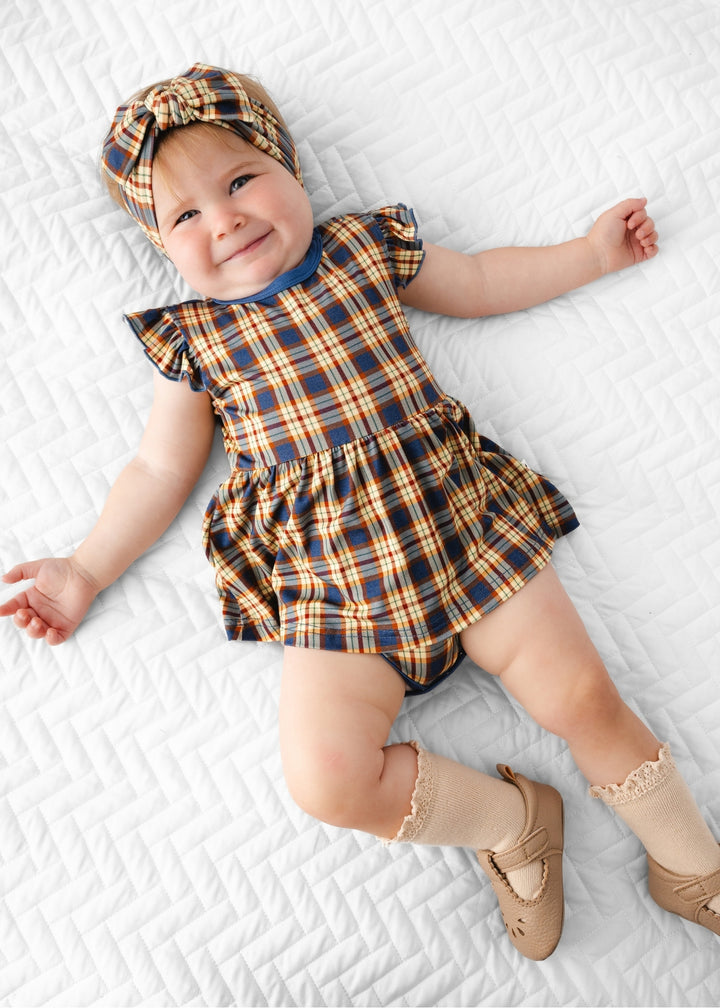Blue Fall Plaid Baby Flutter Dress