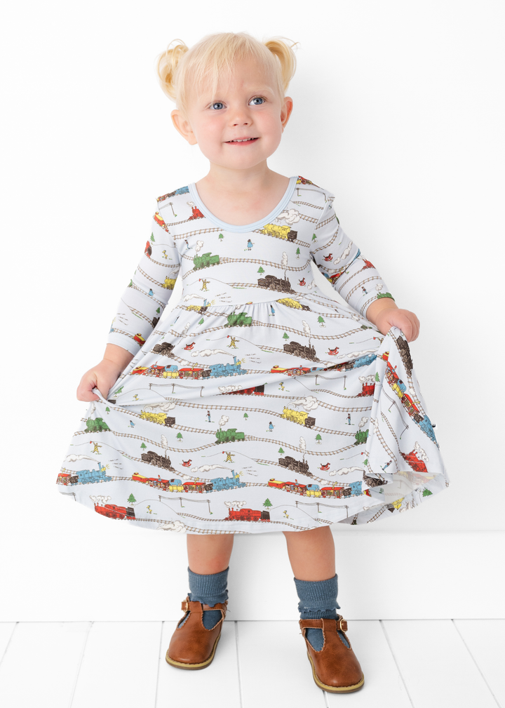 Little Engine that Could Bamboo Twirl Dress Long Sleeve