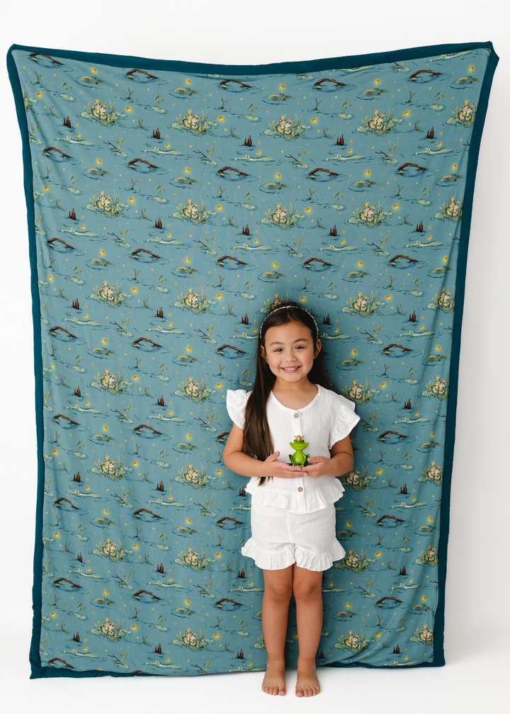 Frog Prince Large Quilted Bamboo Blanket