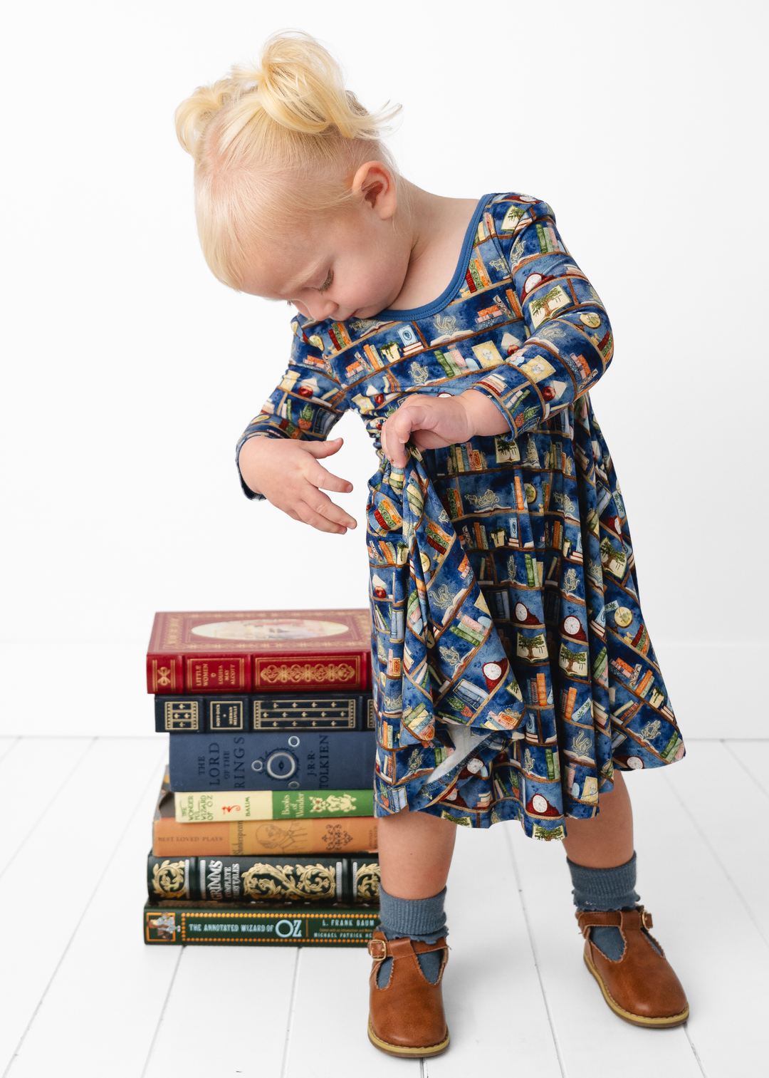 Enchanted Library Long Sleeve Bamboo Twirl Dress