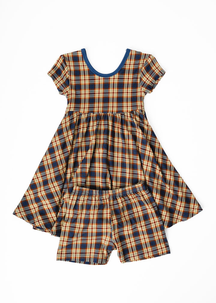 Blue Fall Plaid Bamboo Twirl Dress