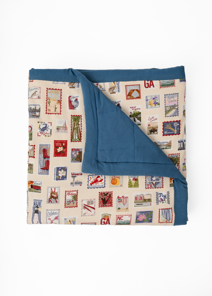 Postage Stamps Large Quilted Bamboo Blanket