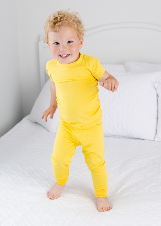 Simple Solid Short Sleeve Jammies in Sunshine Yellow