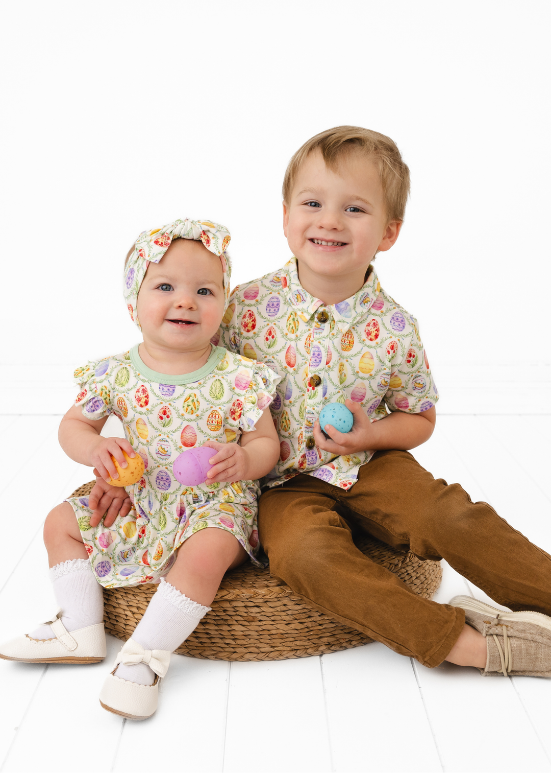 Easter Eggs Bamboo Button Down Short Sleeve Shirt