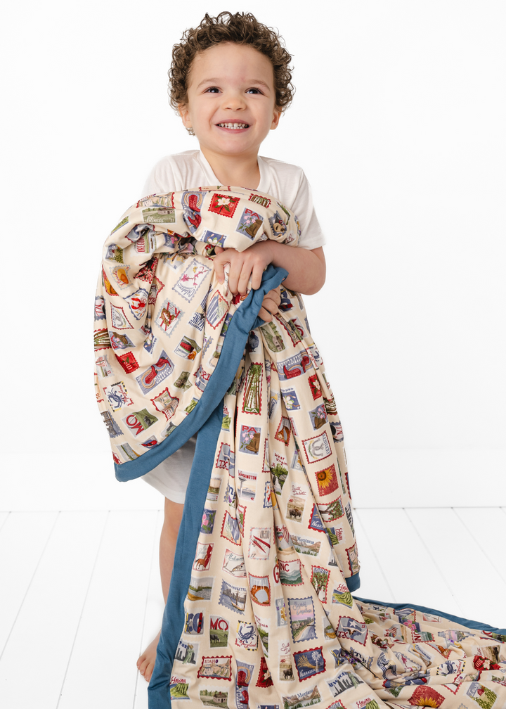 Postage Stamps Large Quilted Bamboo Blanket