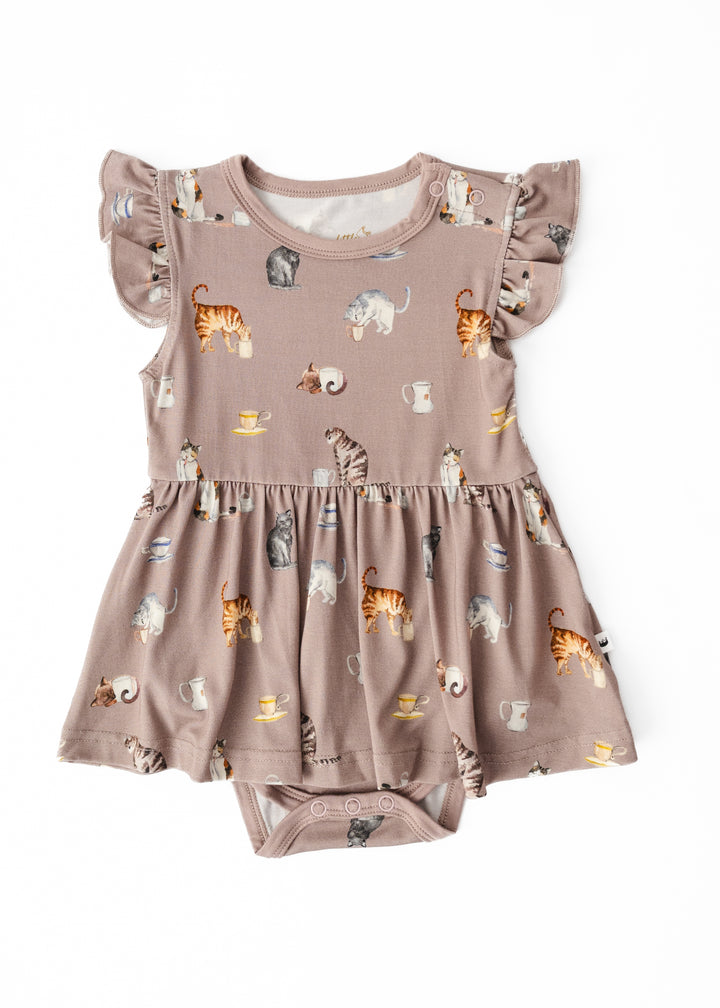 Cats and Coffee Flutter Dress