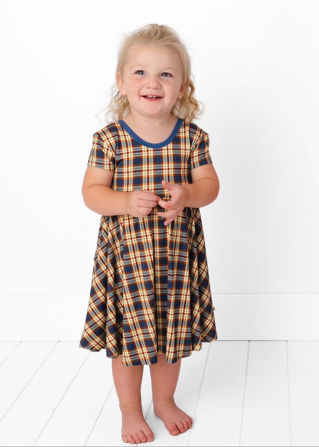 Blue Fall Plaid Bamboo Twirl Dress – Little Crowns & Capes