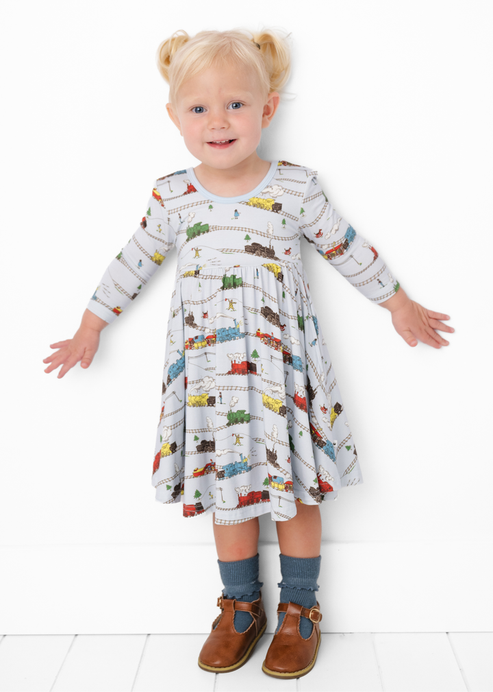 Little Engine that Could Bamboo Twirl Dress Long Sleeve