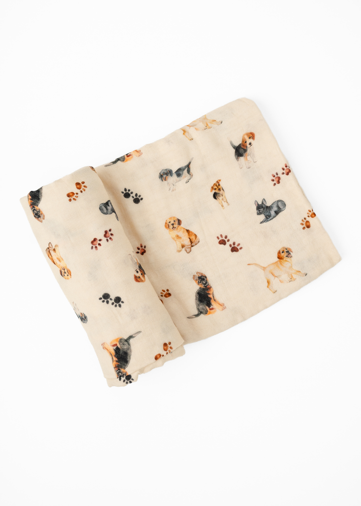 Puppies and Paw Prints Swaddle Blanket