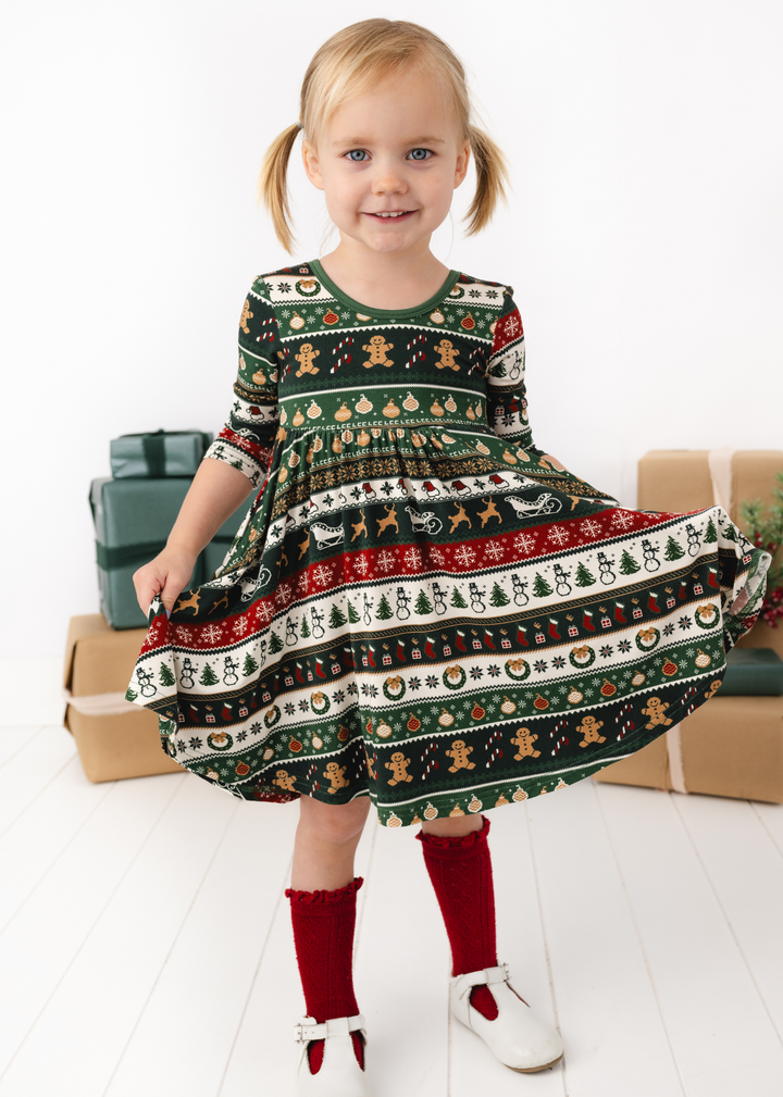 Classic Christmas Bamboo Girls Twirl Dress