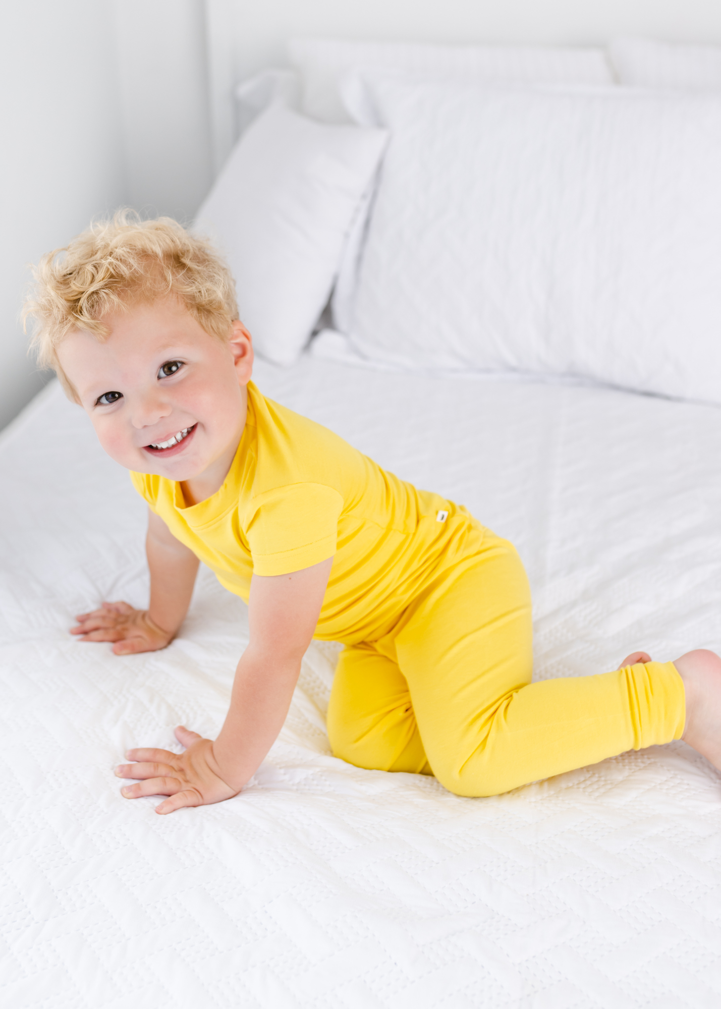 Simple Solid Short Sleeve Jammies in Sunshine Yellow