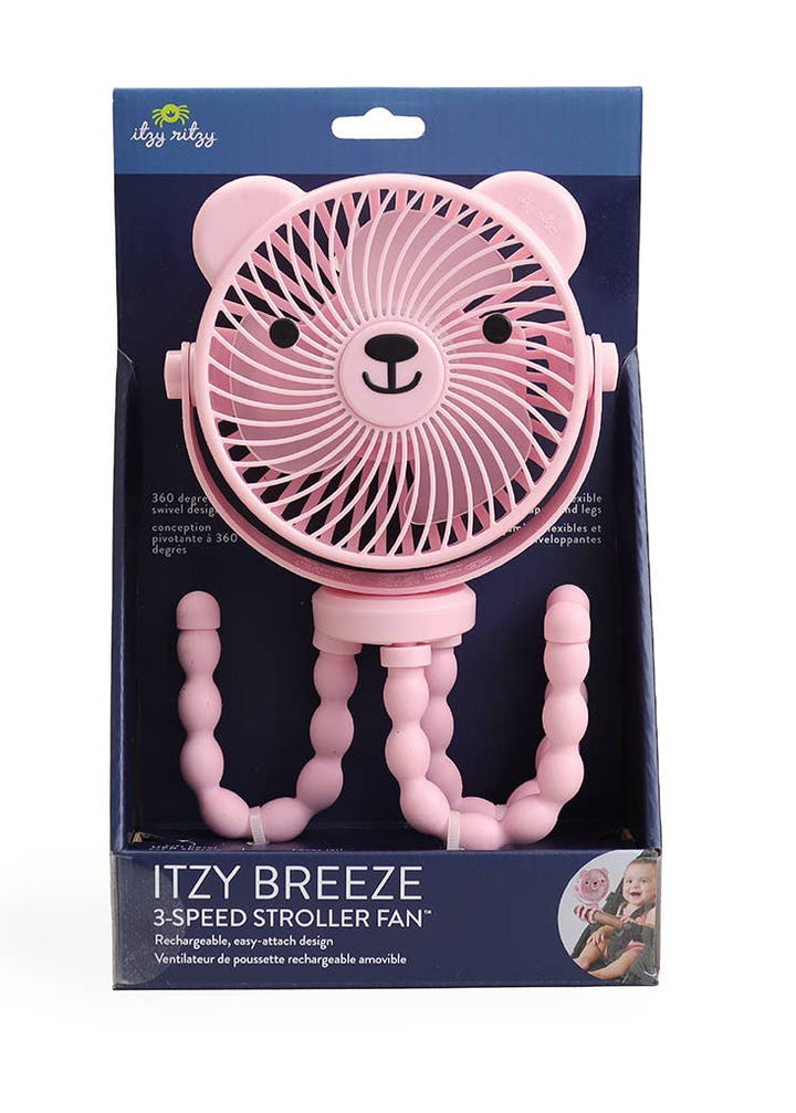 Pink fan shaped like a bear in its packaging with 'Itzy Breeze' branding.