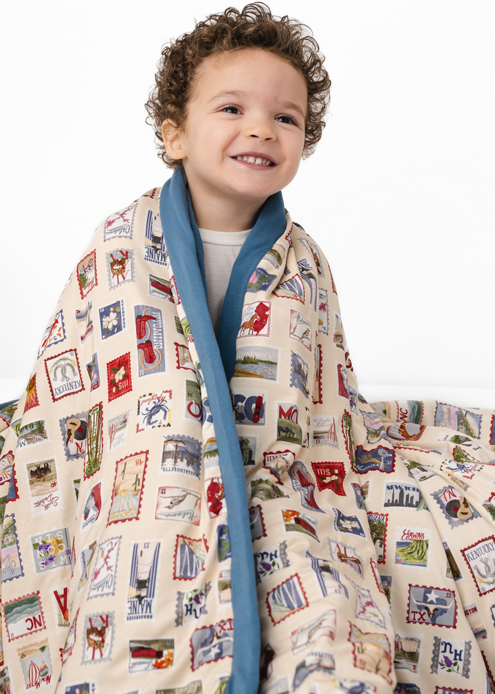 Postage Stamps Large Quilted Bamboo Blanket