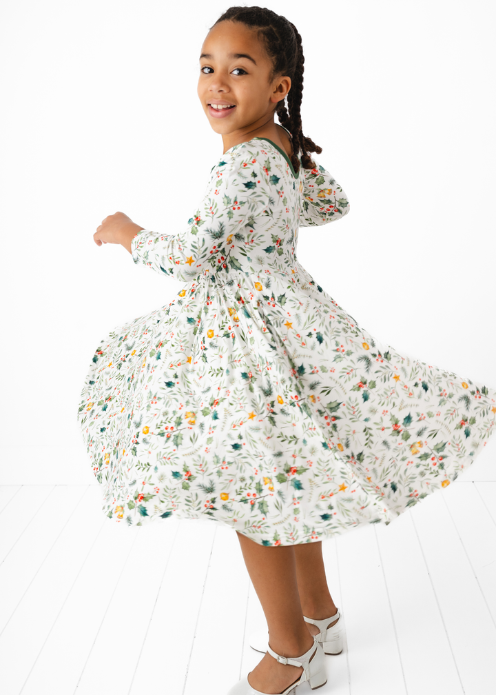 Holly Jolly Christmas Bamboo Girls Twirl Dress